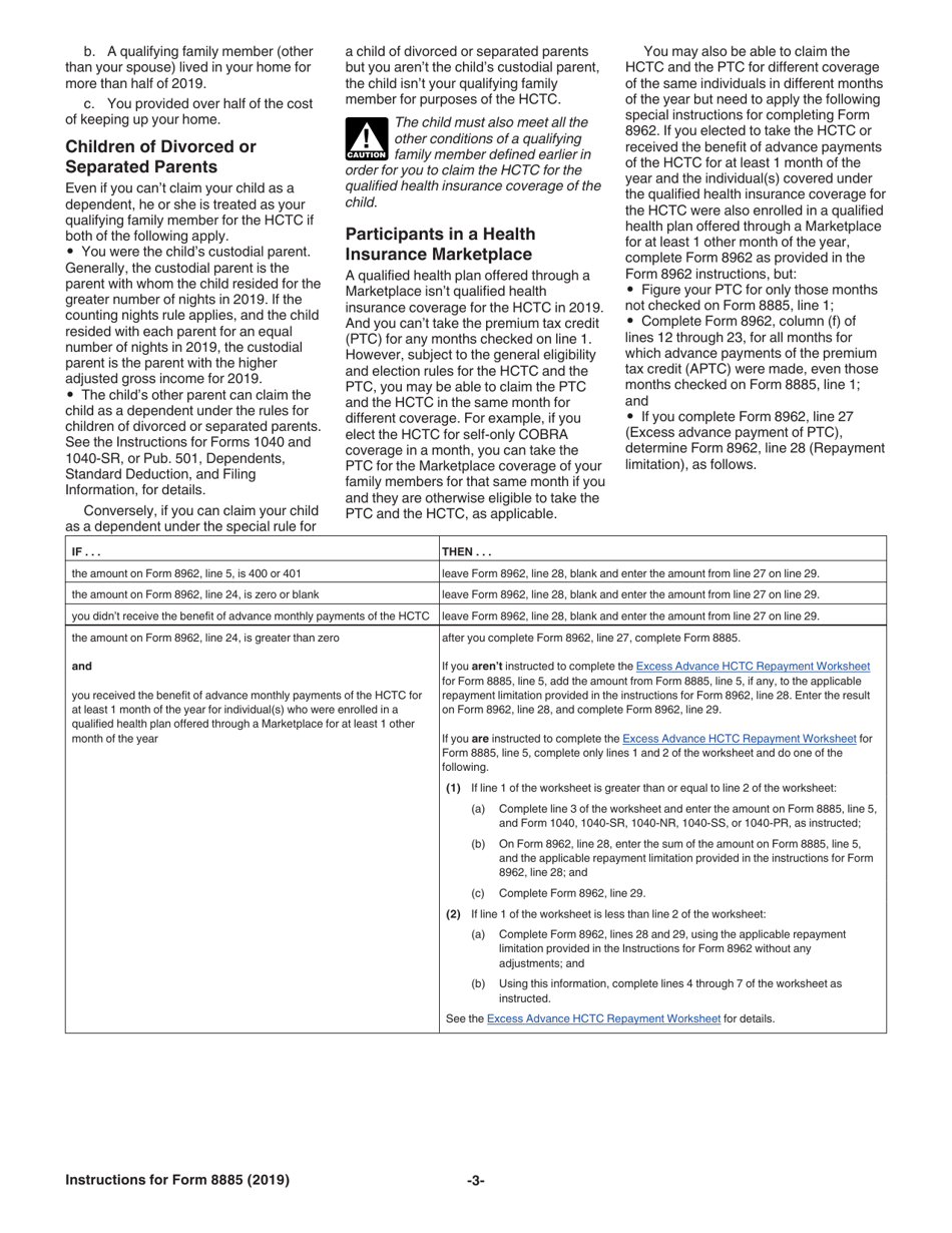 Instructions for IRS Form 8885 Health Coverage Tax Credit, Page 3