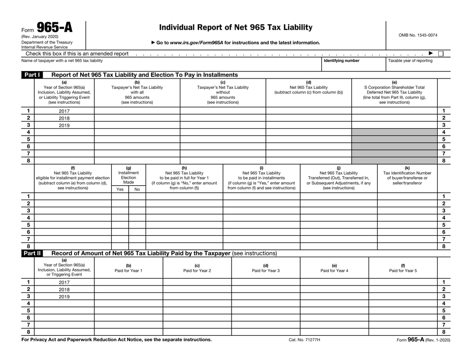 IRS Form 965-A Individual Report of Net 965 Tax Liability, Page 1