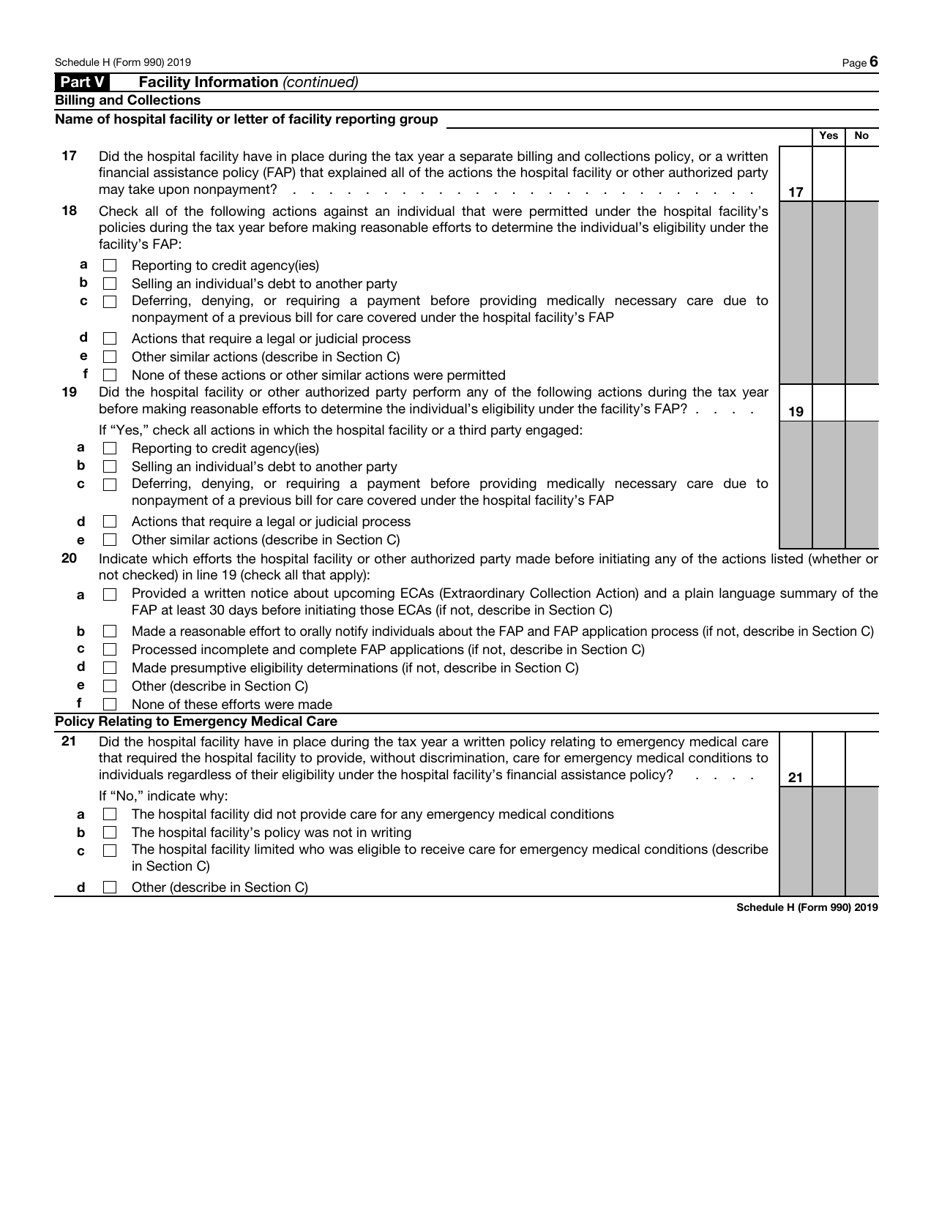 IRS Form 990 Schedule H Hospitals, Page 6