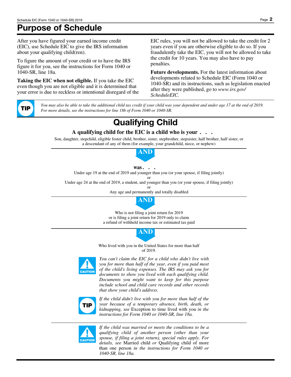IRS Form 1040 (1040-SR) Schedule EIC Earned Income Credit, Page 2