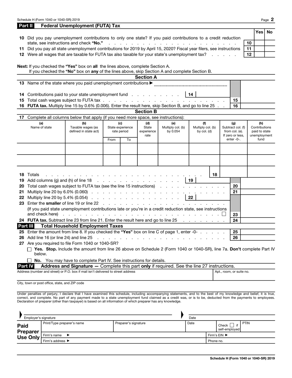 Irs Form 1040 1040 Sr Schedule H 2019 Fill Out Sign Online And Download Fillable Pdf 5413