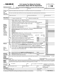 Document preview: IRS Form 1040-NR-EZ U.S. Income Tax Return for Certain Nonresident Aliens With No Dependents, 2019