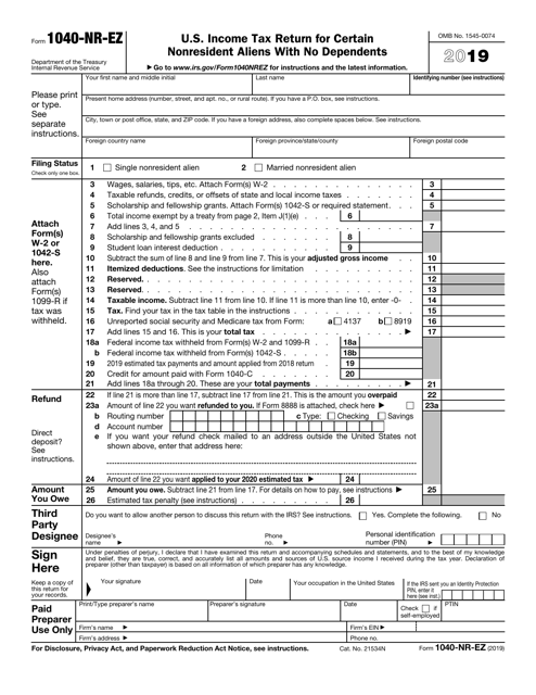 2022 Form 1040nr Ez Example Calendar Template 2022