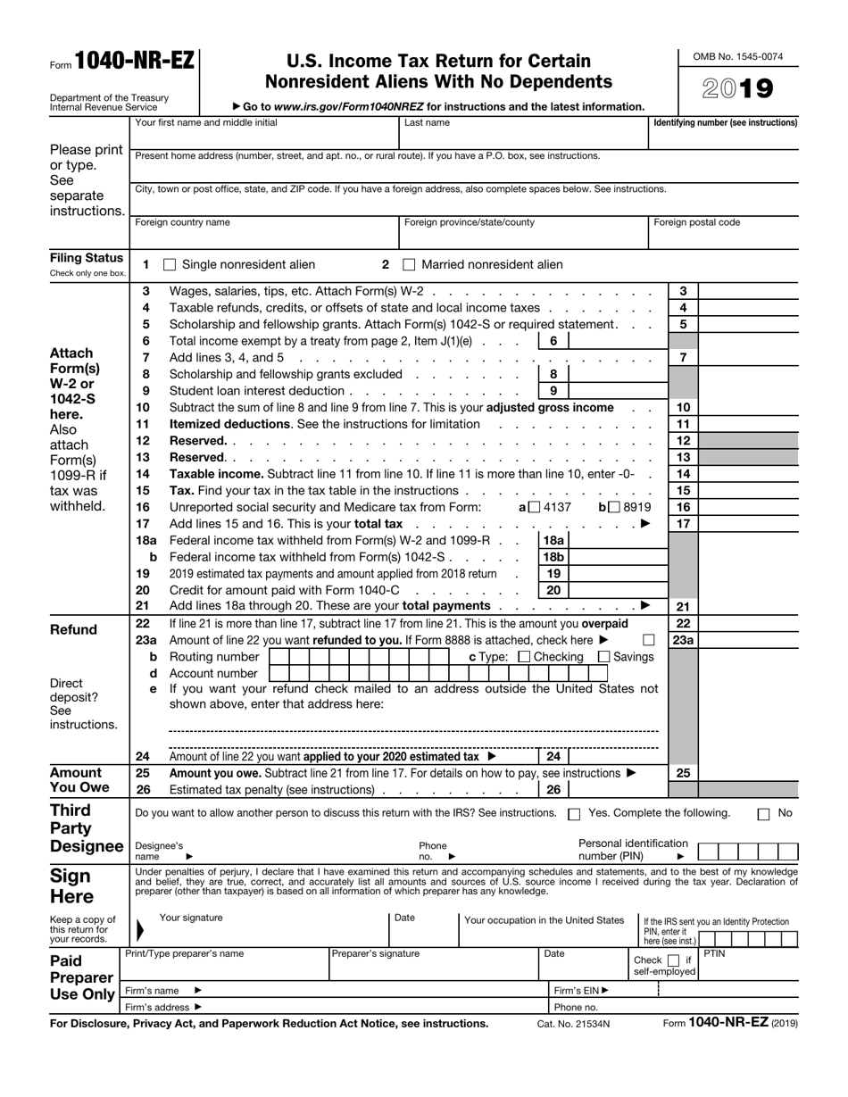 IRS Form 1040NREZ Download Fillable PDF or Fill Online U.S.