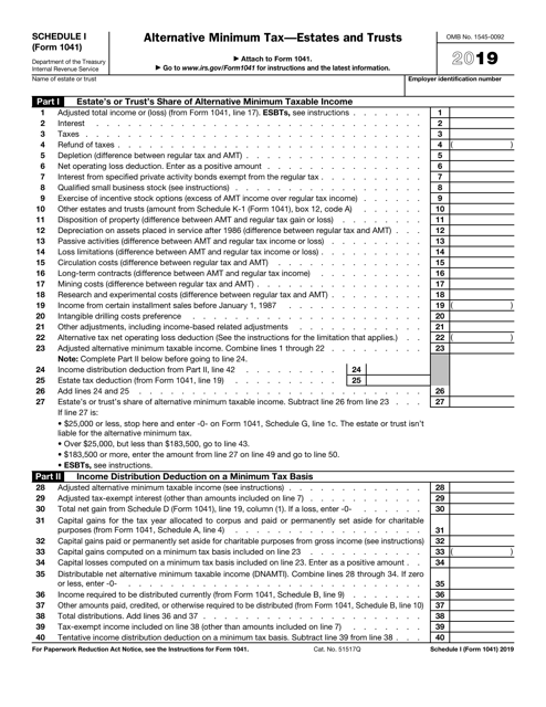 IRS Form 1041 Schedule I 2019 Printable Pdf