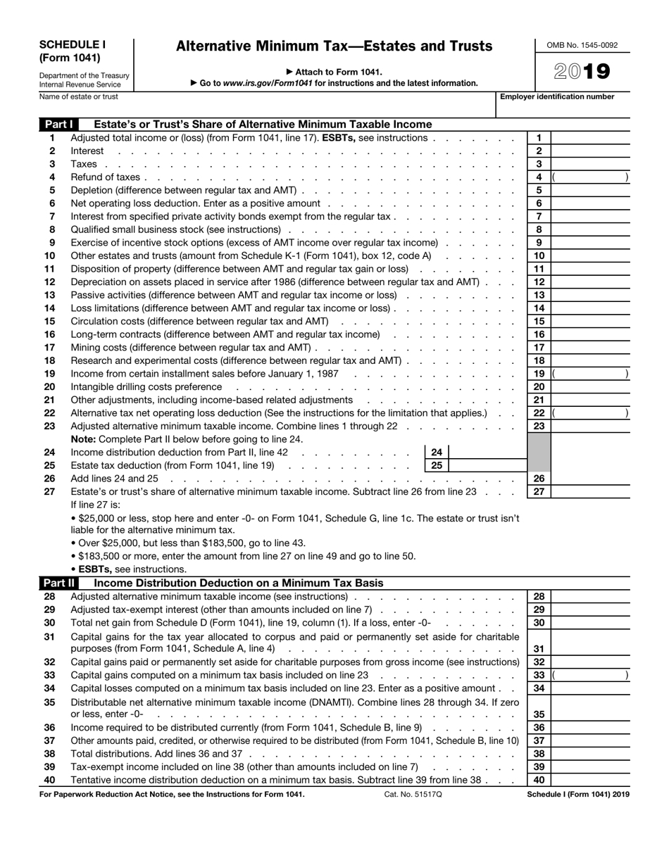 IRS Form 1041 Schedule I - 2019 - Fill Out, Sign Online and Download ...