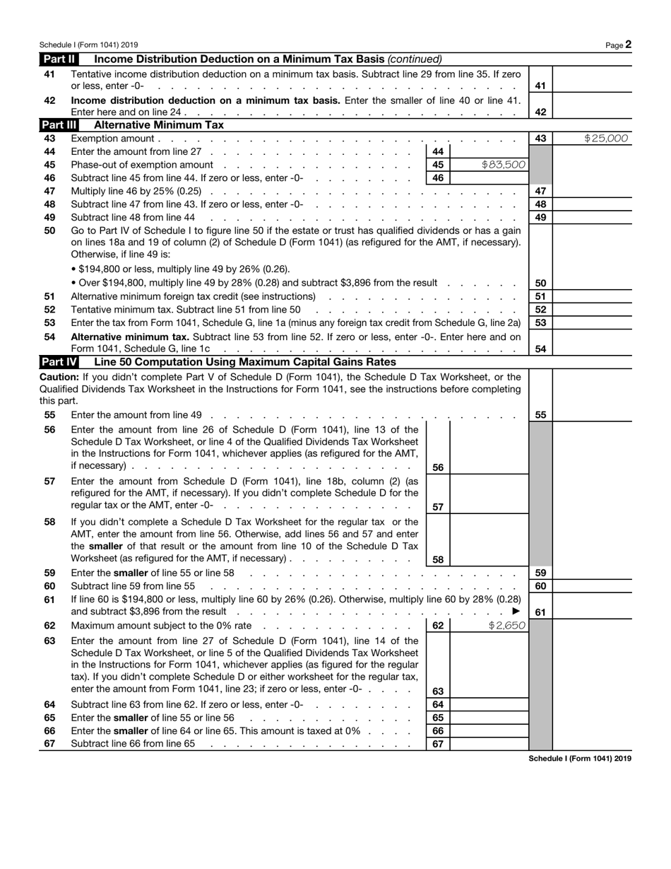 IRS Form 1041 Schedule I - 2019 - Fill Out, Sign Online and Download ...