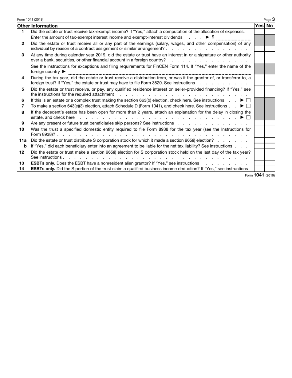 IRS Form 1041 - 2019 - Fill Out, Sign Online and Download Fillable PDF ...