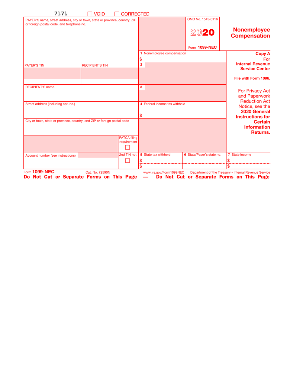 IRS Form 1099-NEC - 2020 - Fill Out, Sign Online and Download Fillable ...