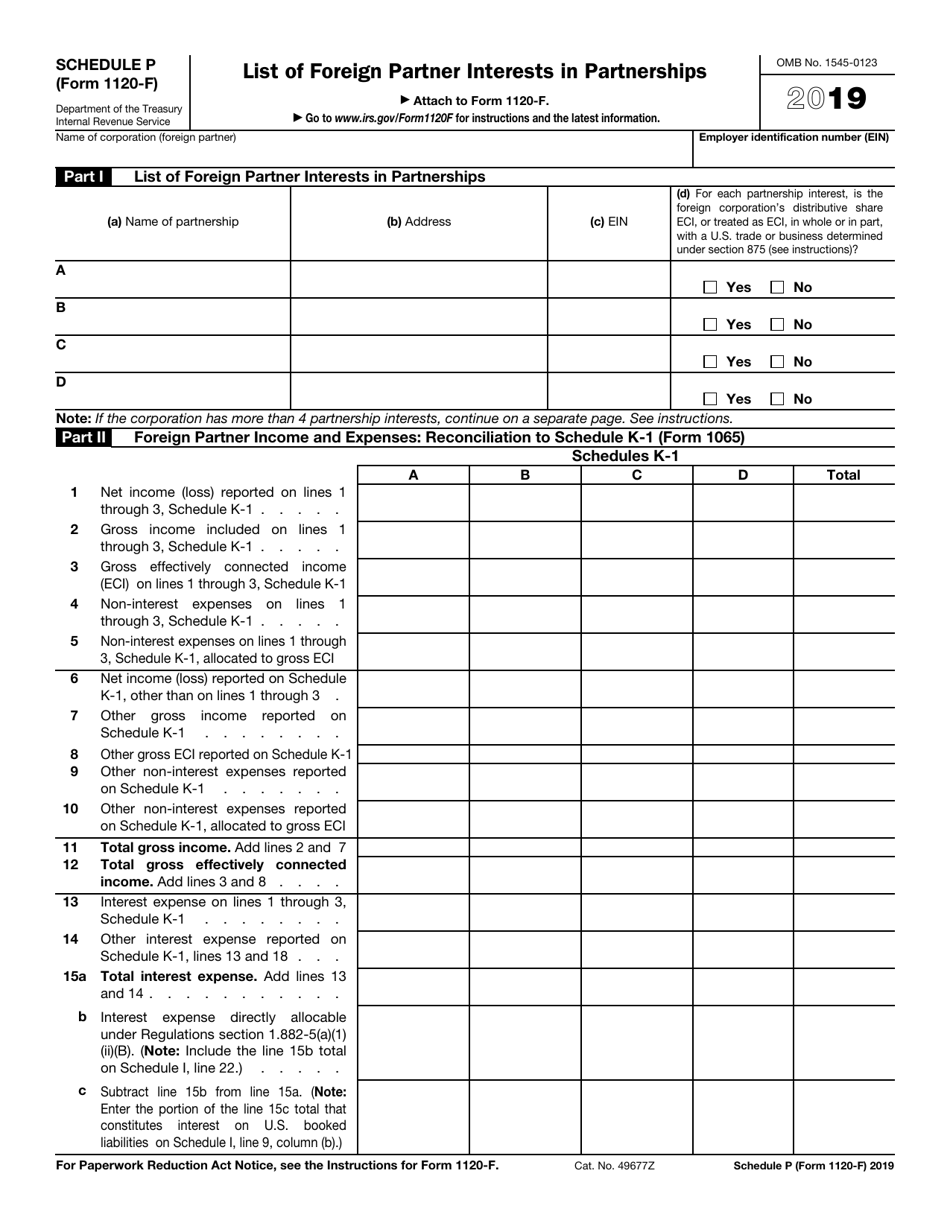 IRS Form 1120-F Schedule P List of Foreign Partner Interests in Partnerships, Page 1