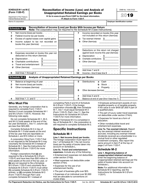 IRS Form 1120-F Schedule M-1, M-2 2019 Printable Pdf
