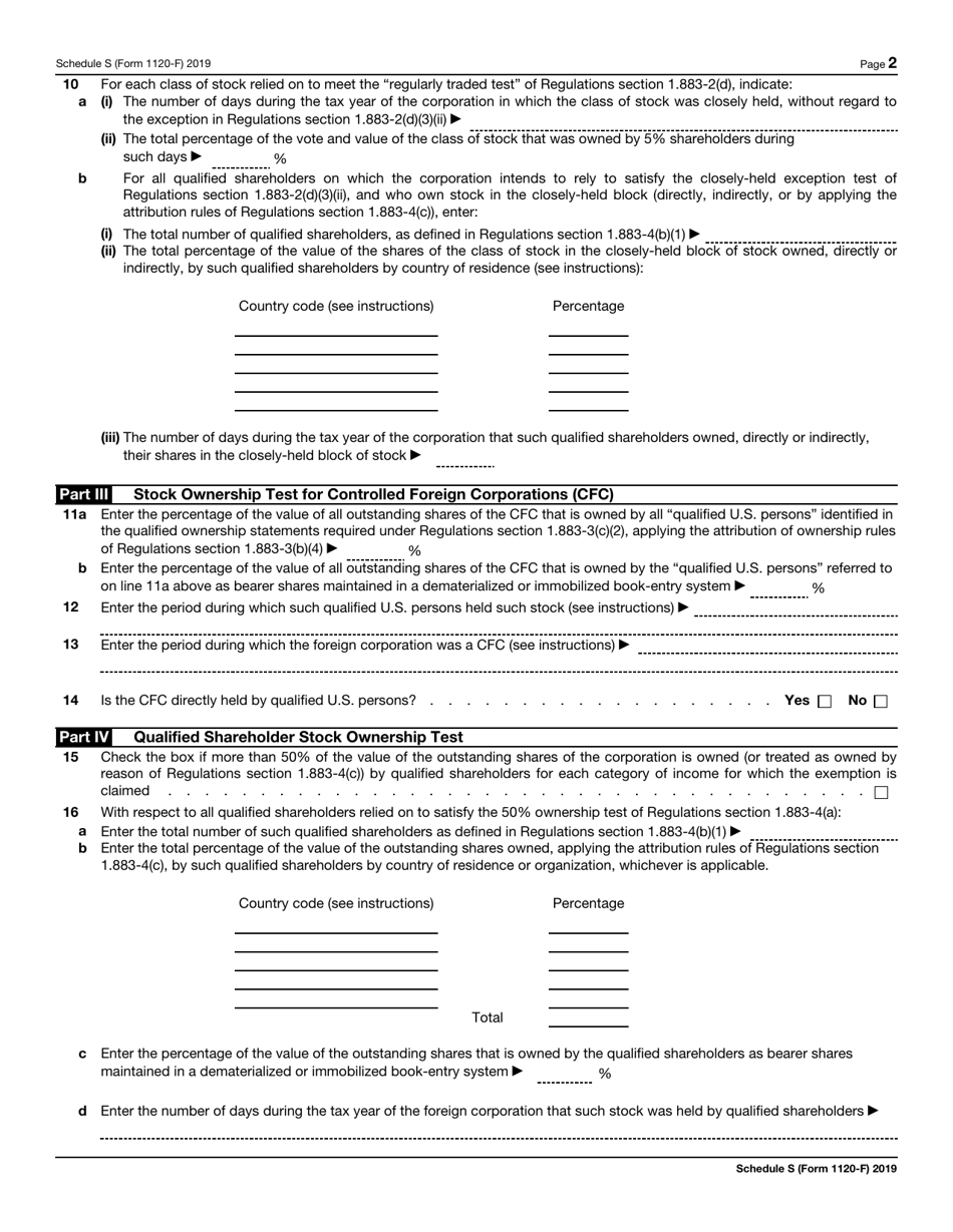 IRS Form 1120-F Schedule S Exclusion of Income From the International Operation of Ships or Aircraft Under Section 883, Page 2
