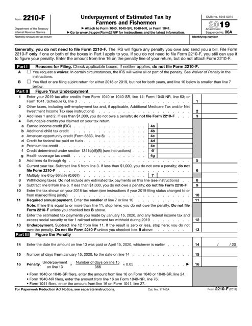 IRS Form 2210-F 2019 Printable Pdf