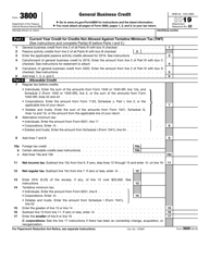 Document preview: IRS Form 3800 General Business Credit