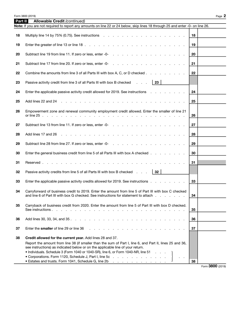 IRS Form 3800 - 2019 - Fill Out, Sign Online and Download Fillable PDF ...