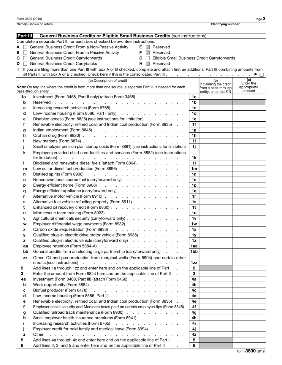 IRS Form 3800 General Business Credit, Page 3