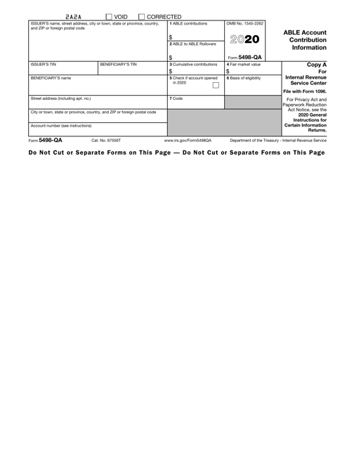 IRS Form 5498-QA 2020 Printable Pdf