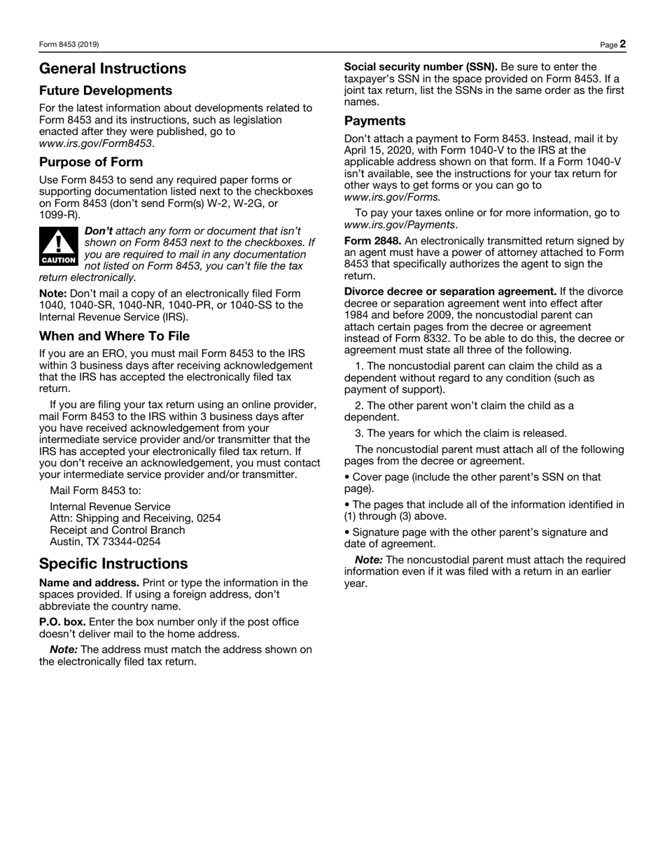IRS Form 8453 U.S. Individual Income Tax Transmittal for an IRS E-File Return, Page 2