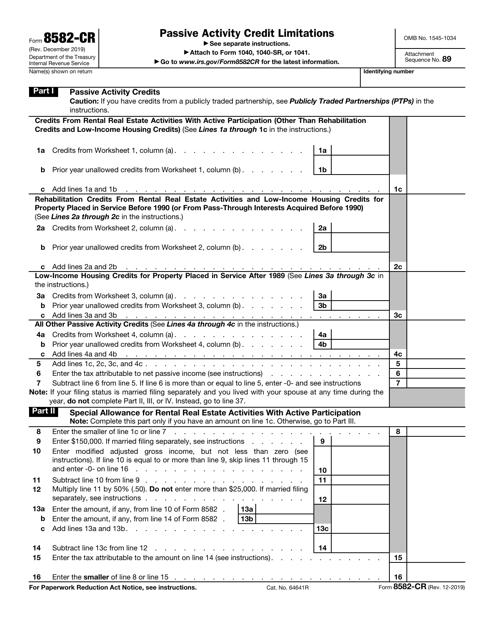 IRS Form 8582-CR  Printable Pdf