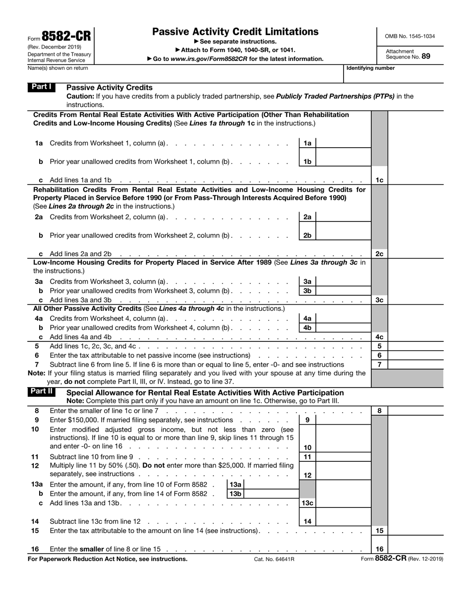 IRS Form 8582-CR Download Fillable PDF or Fill Online Passive Activity ...