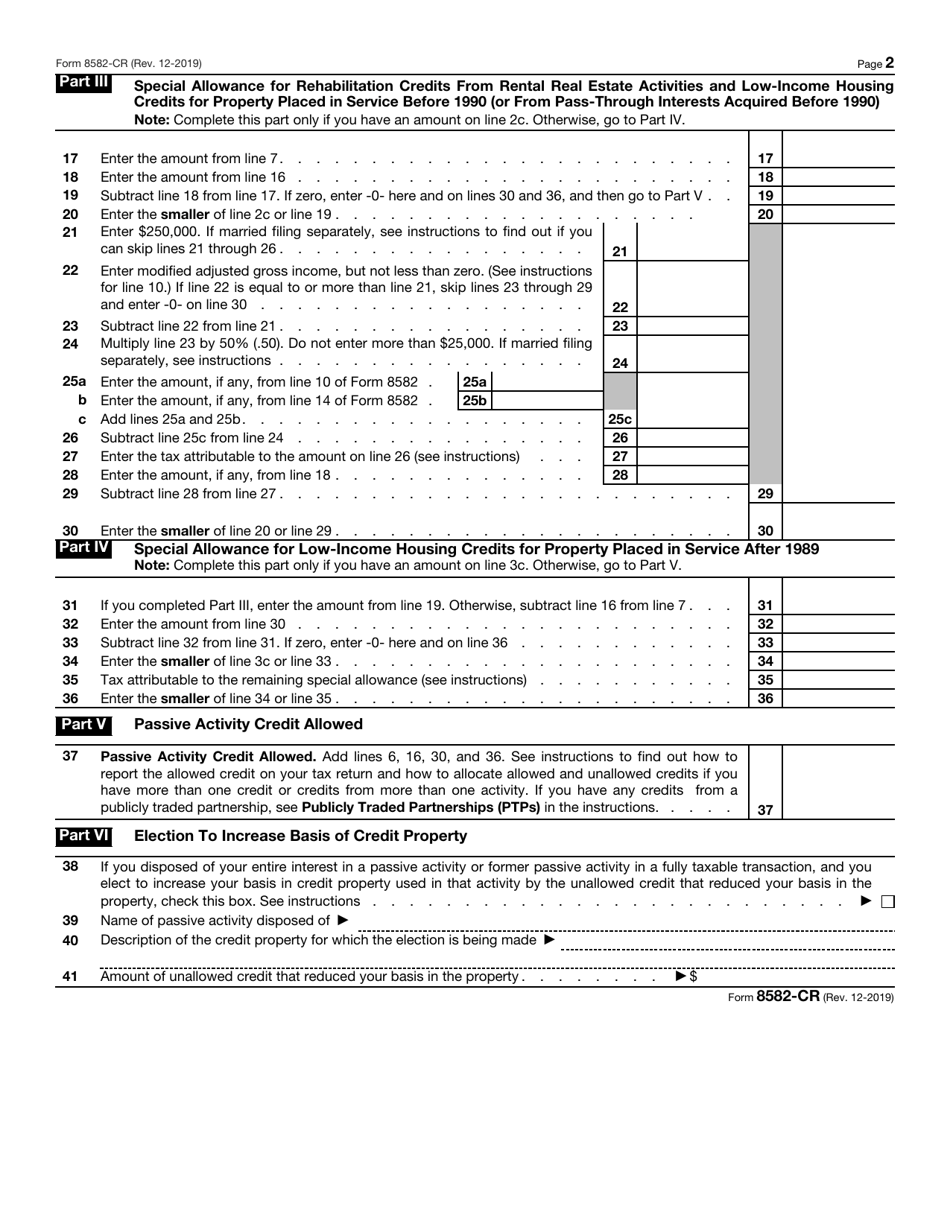 IRS Form 8582-CR Download Fillable PDF or Fill Online Passive Activity ...