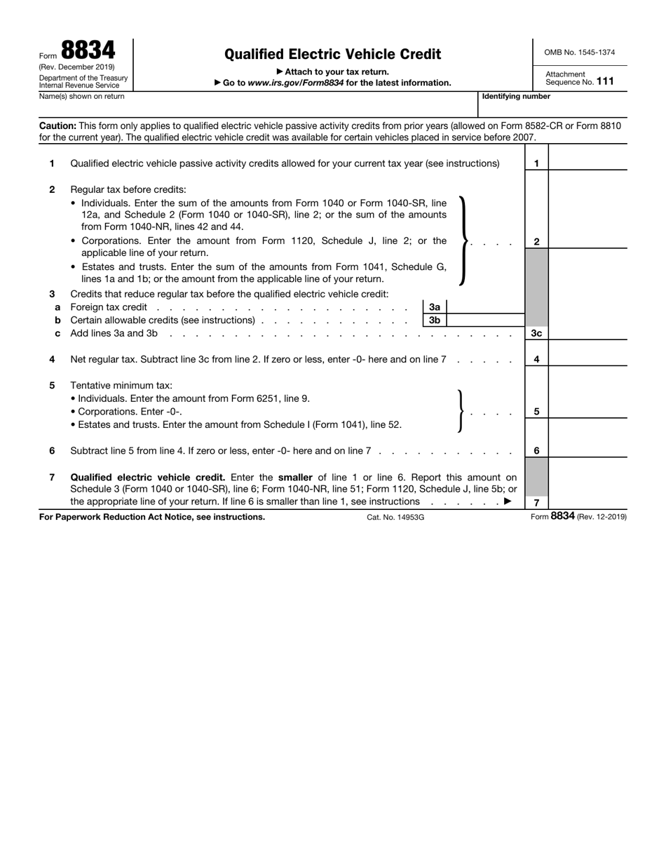 IRS Form 8834 Qualified Electric Vehicle Credit, Page 1