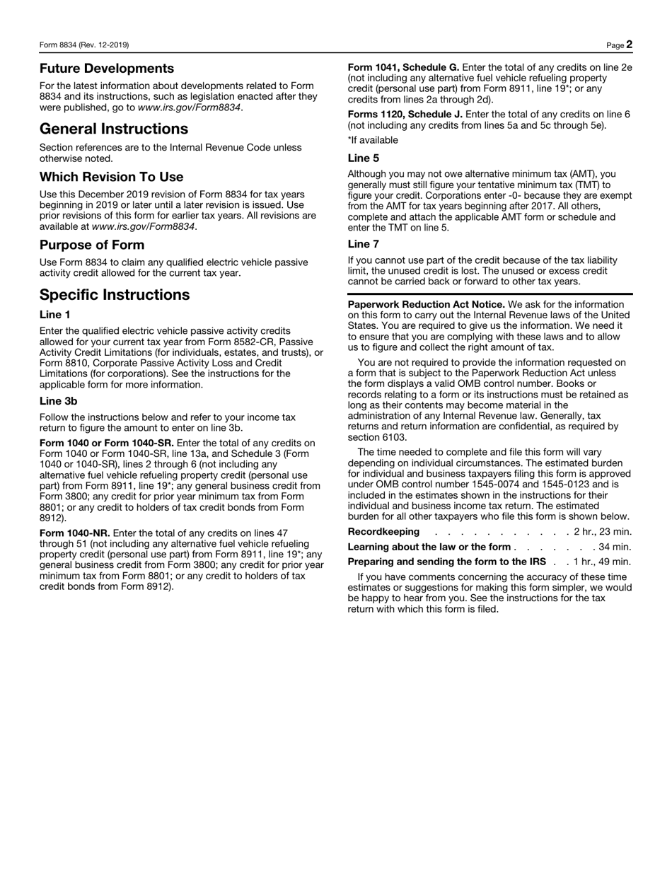 IRS Form 8834 Qualified Electric Vehicle Credit, Page 2