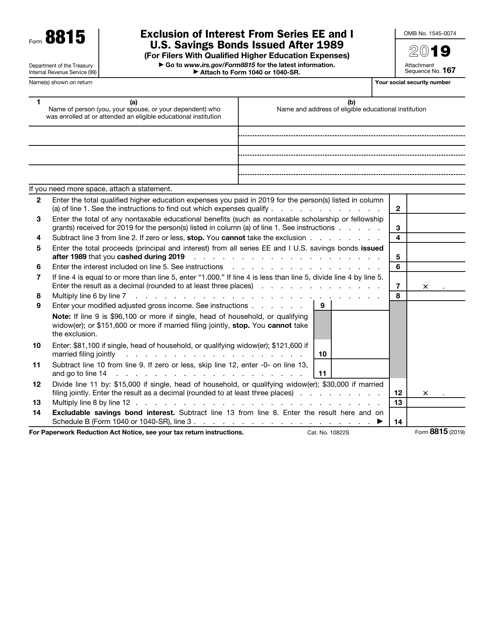 IRS Form 8815 2019 Printable Pdf