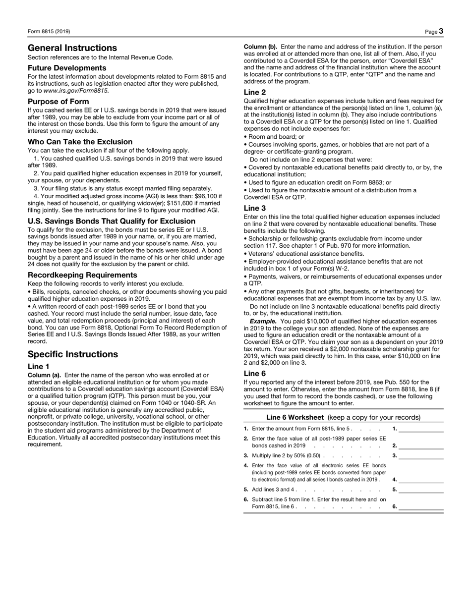 IRS Form 8815 Exclusion of Interest From Series Ee and I U.S. Savings Bonds Issued After 1989, Page 3