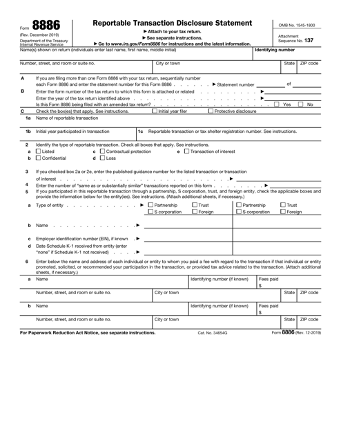 IRS Form 8886 Reportable Transaction Disclosure Statement