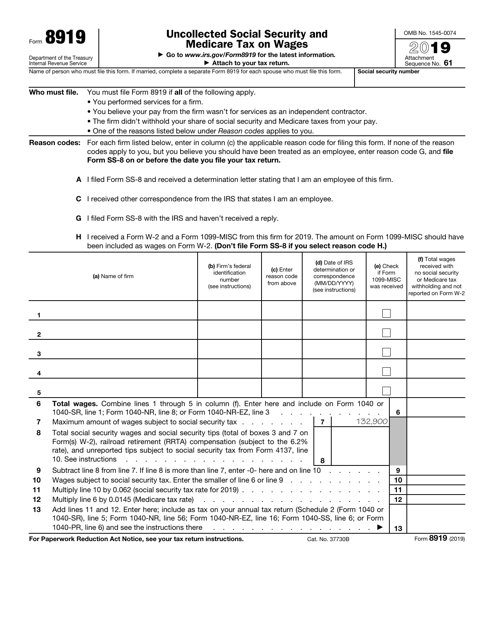 IRS Form 8919 2019 Printable Pdf