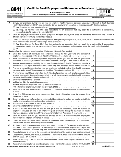 IRS Form 8941 2019 Printable Pdf