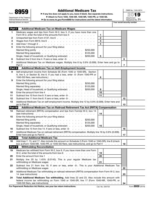 IRS Form 8959 2019 Printable Pdf