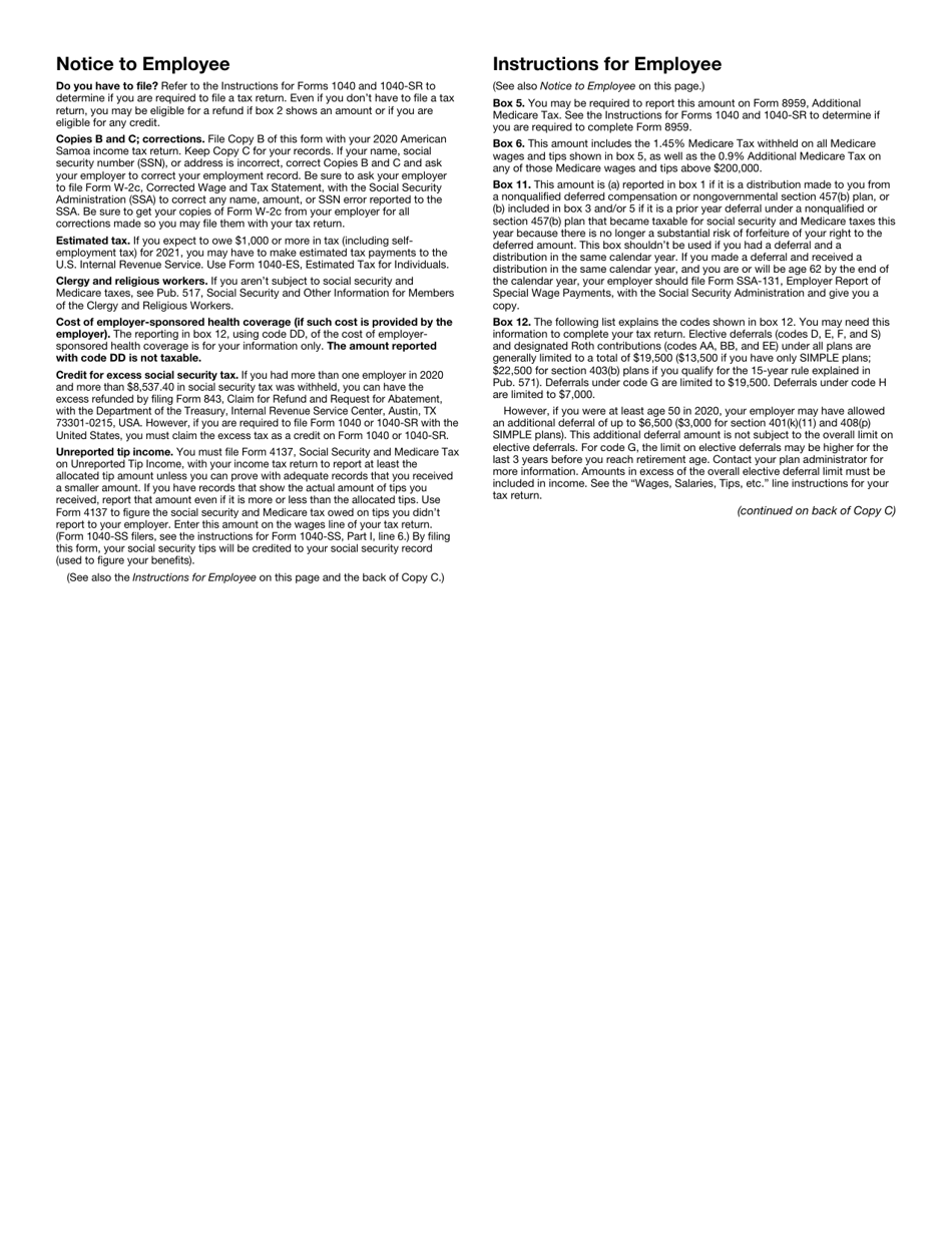 IRS Form W-2AS American Samoa Wage and Tax Statement, Page 5