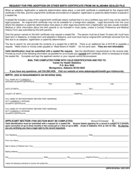 Form ADPH-HS-95 Request for Pre-adoption or Other Birth Certificate From an Alabama Sealed File - Alabama, Page 2