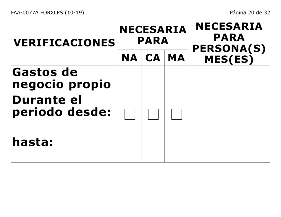 Formulario FAA-0077A-XLPS Solicitud De Informacion Y Acuerdo Para Proporcionar Informacion Que Falta (Letra Extra Grande) - Arizona (Spanish), Page 20