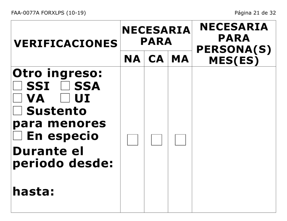 Formulario FAA-0077A-XLPS Solicitud De Informacion Y Acuerdo Para Proporcionar Informacion Que Falta (Letra Extra Grande) - Arizona (Spanish), Page 21