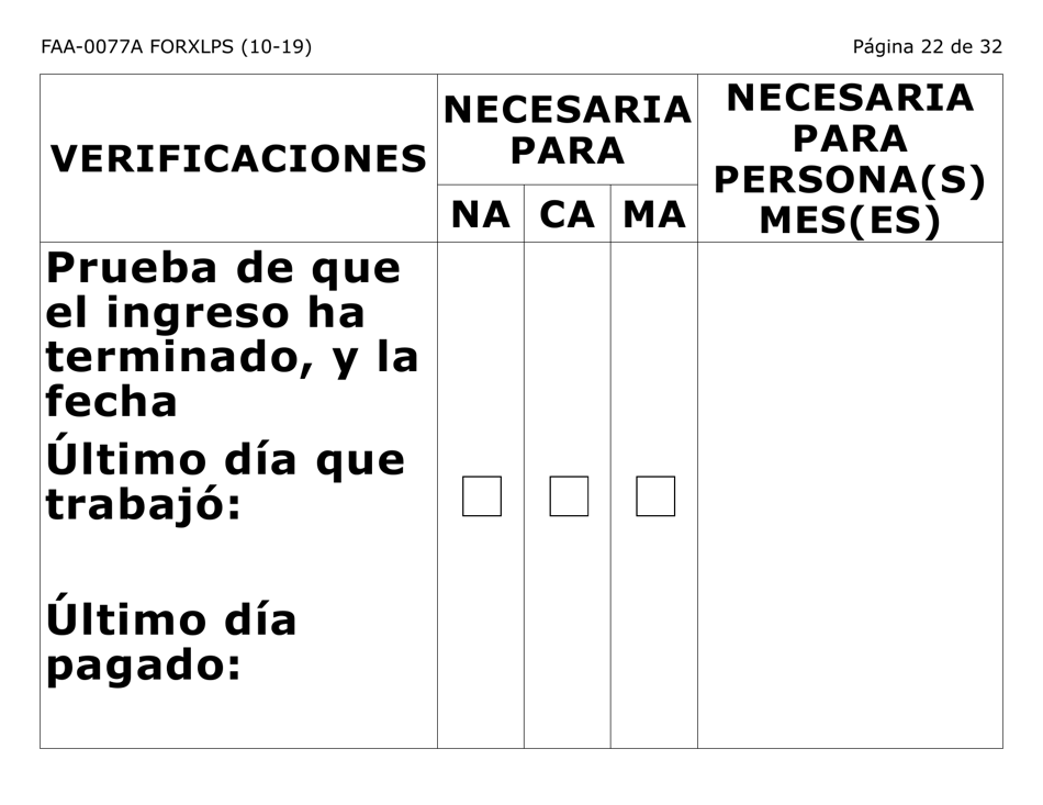 Formulario FAA-0077A-XLPS Solicitud De Informacion Y Acuerdo Para Proporcionar Informacion Que Falta (Letra Extra Grande) - Arizona (Spanish), Page 22