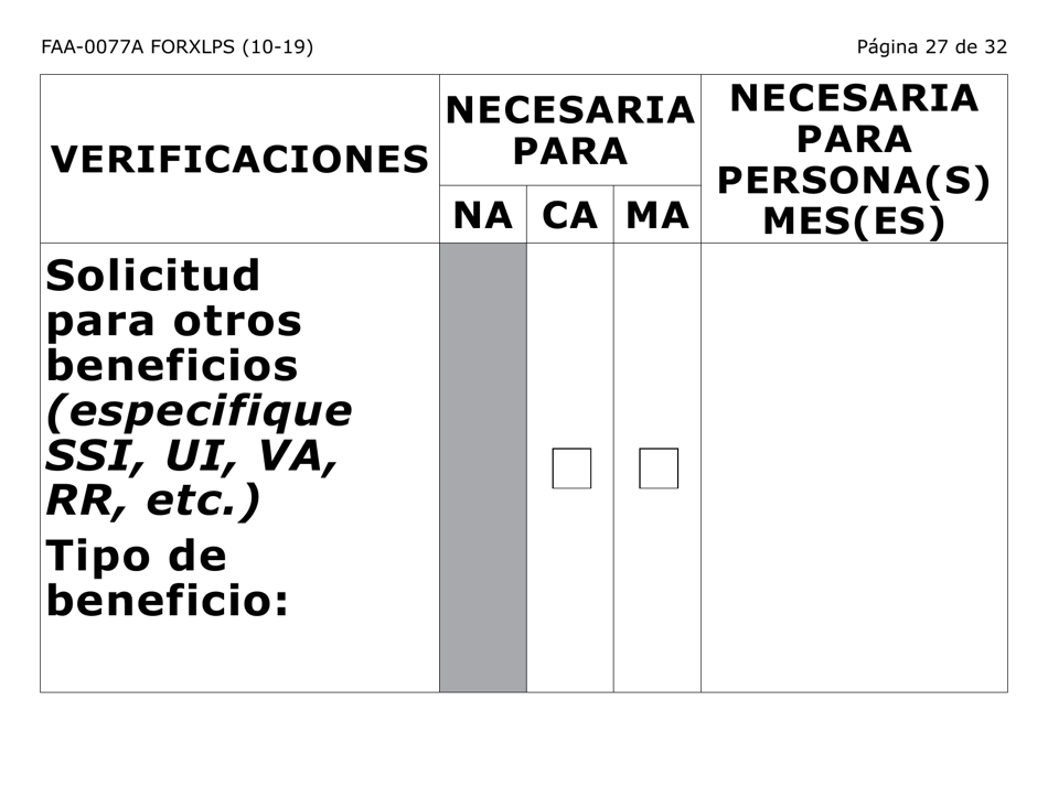 Formulario FAA-0077A-XLPS Solicitud De Informacion Y Acuerdo Para Proporcionar Informacion Que Falta (Letra Extra Grande) - Arizona (Spanish), Page 27