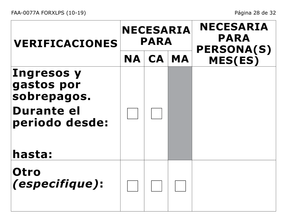 Formulario FAA-0077A-XLPS Solicitud De Informacion Y Acuerdo Para Proporcionar Informacion Que Falta (Letra Extra Grande) - Arizona (Spanish), Page 28