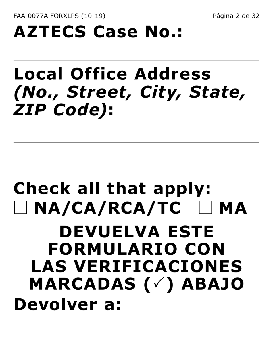 Formulario FAA-0077A-XLPS Solicitud De Informacion Y Acuerdo Para Proporcionar Informacion Que Falta (Letra Extra Grande) - Arizona (Spanish), Page 2