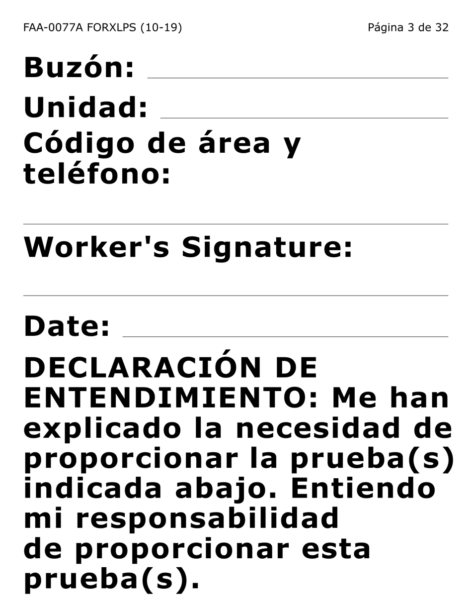 Formulario FAA-0077A-XLPS Solicitud De Informacion Y Acuerdo Para Proporcionar Informacion Que Falta (Letra Extra Grande) - Arizona (Spanish), Page 3