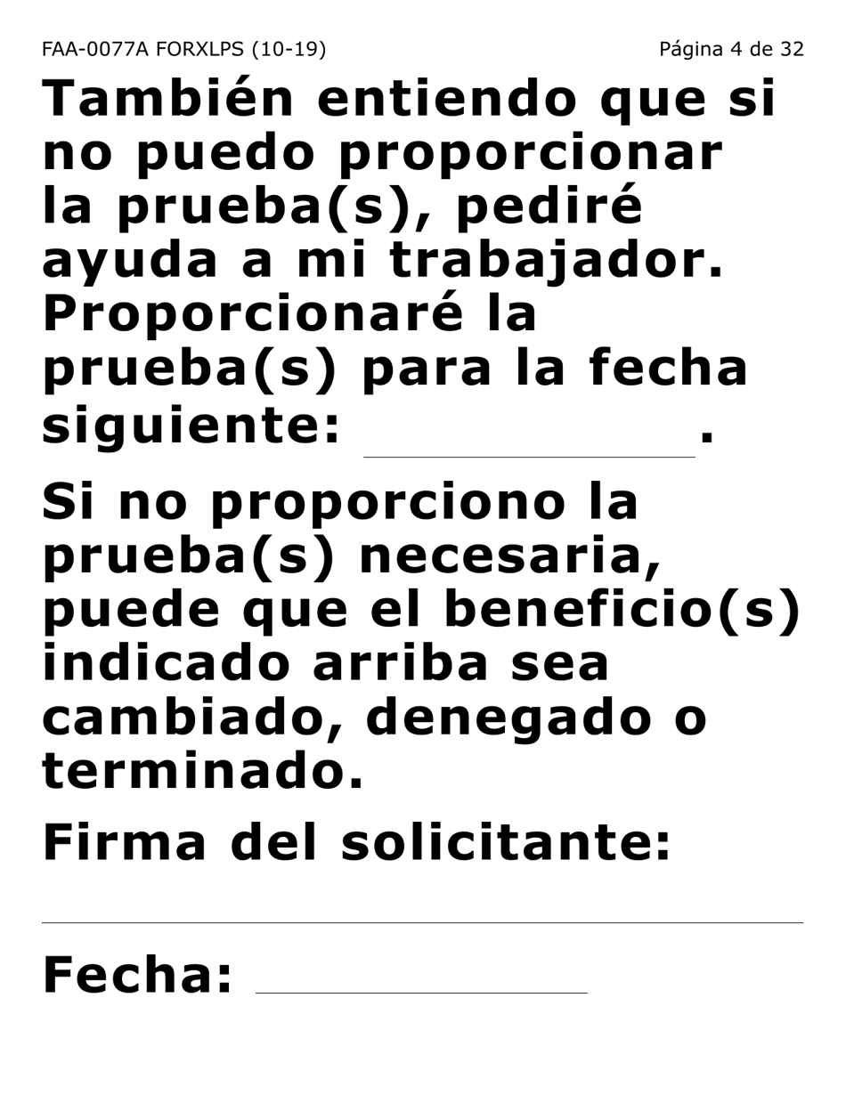 Formulario FAA-0077A-XLPS Solicitud De Informacion Y Acuerdo Para Proporcionar Informacion Que Falta (Letra Extra Grande) - Arizona (Spanish), Page 4