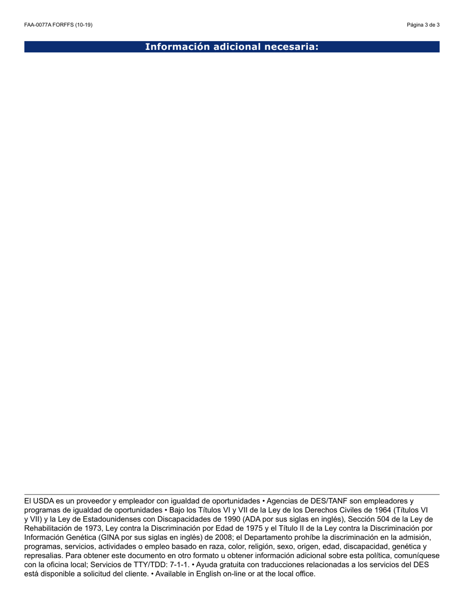 Formulario FAA-0077A-S Solicitud De Informacion Y Acuerdo Para Proporcionar Informacion Que Falta - Arizona (Spanish), Page 3