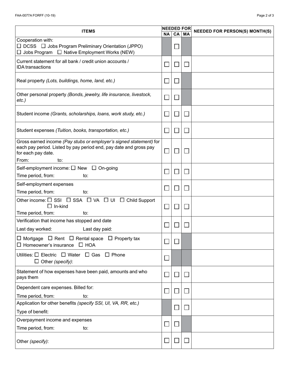 Form FAA-0077A Information Request and Pending Information Agreement - Arizona, Page 2