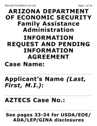 Document preview: Form FAA-0077A-XLP Information Request and Pending Information Agreement (Extra Large Print) - Arizona