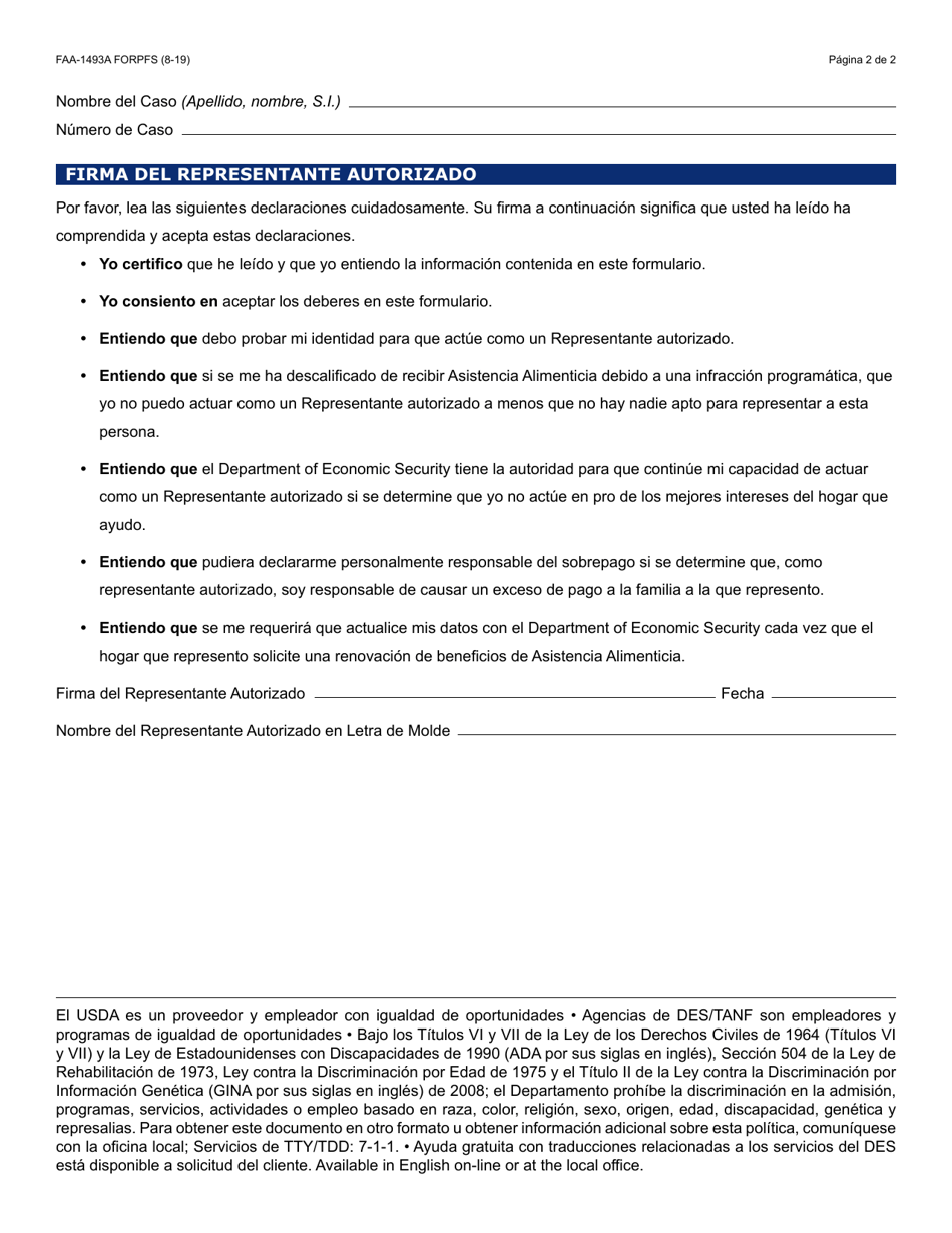 Formulario FAA-1493A-S Solicitud De Representante Autorizado - Arizona (Spanish), Page 2