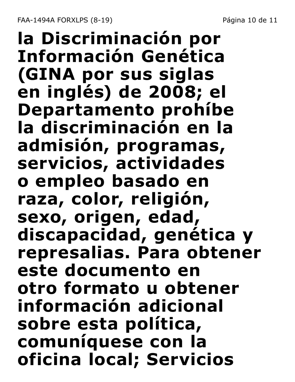 Form FAA-1494A-XLPS Remocion De Un Representante Autorizado (Letra Extra Grande) - Arizona, Page 10