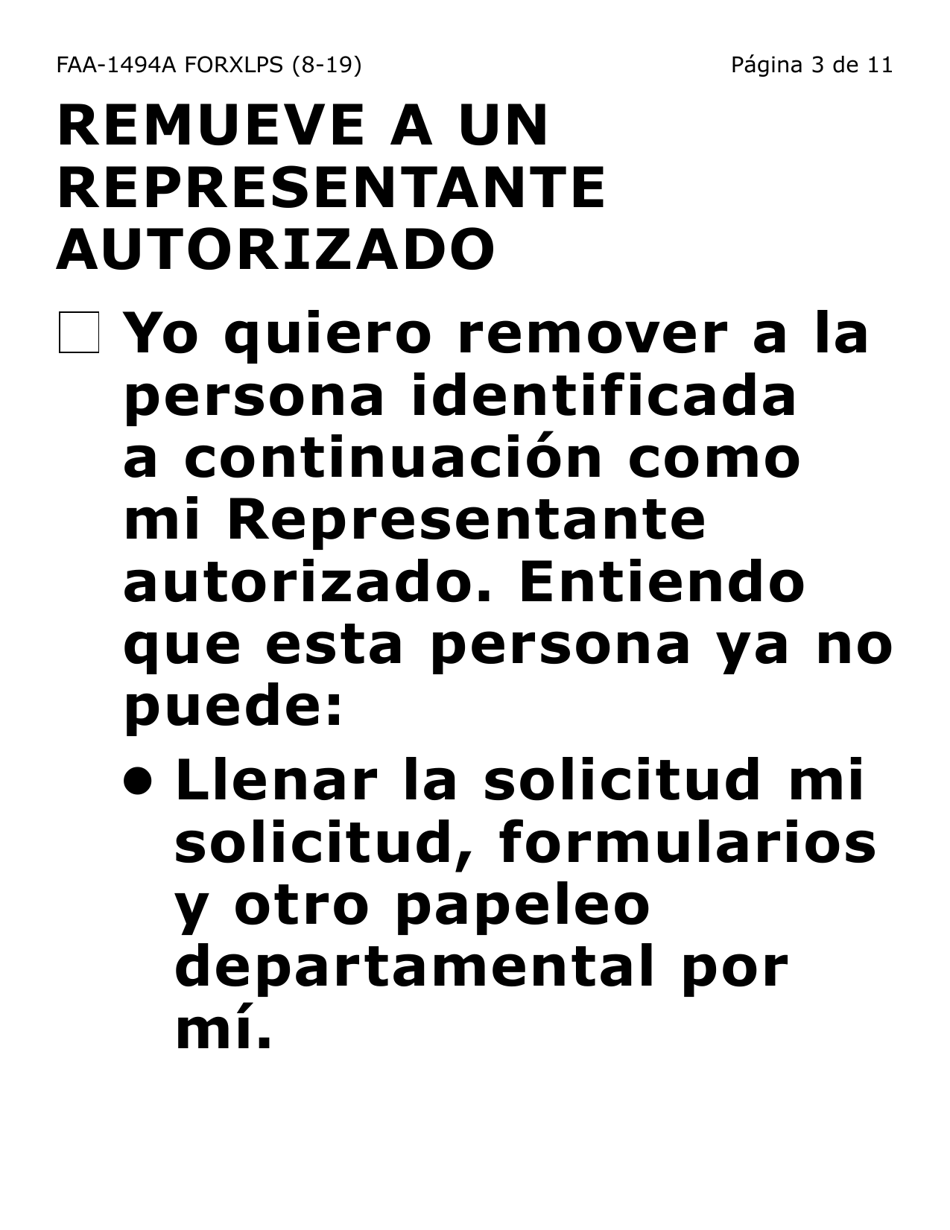 Form FAA-1494A-XLPS Remocion De Un Representante Autorizado (Letra Extra Grande) - Arizona, Page 3