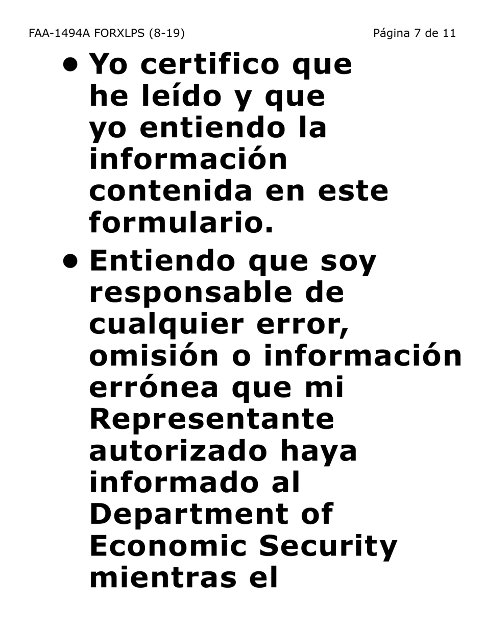 Form FAA-1494A-XLPS Remocion De Un Representante Autorizado (Letra Extra Grande) - Arizona, Page 7